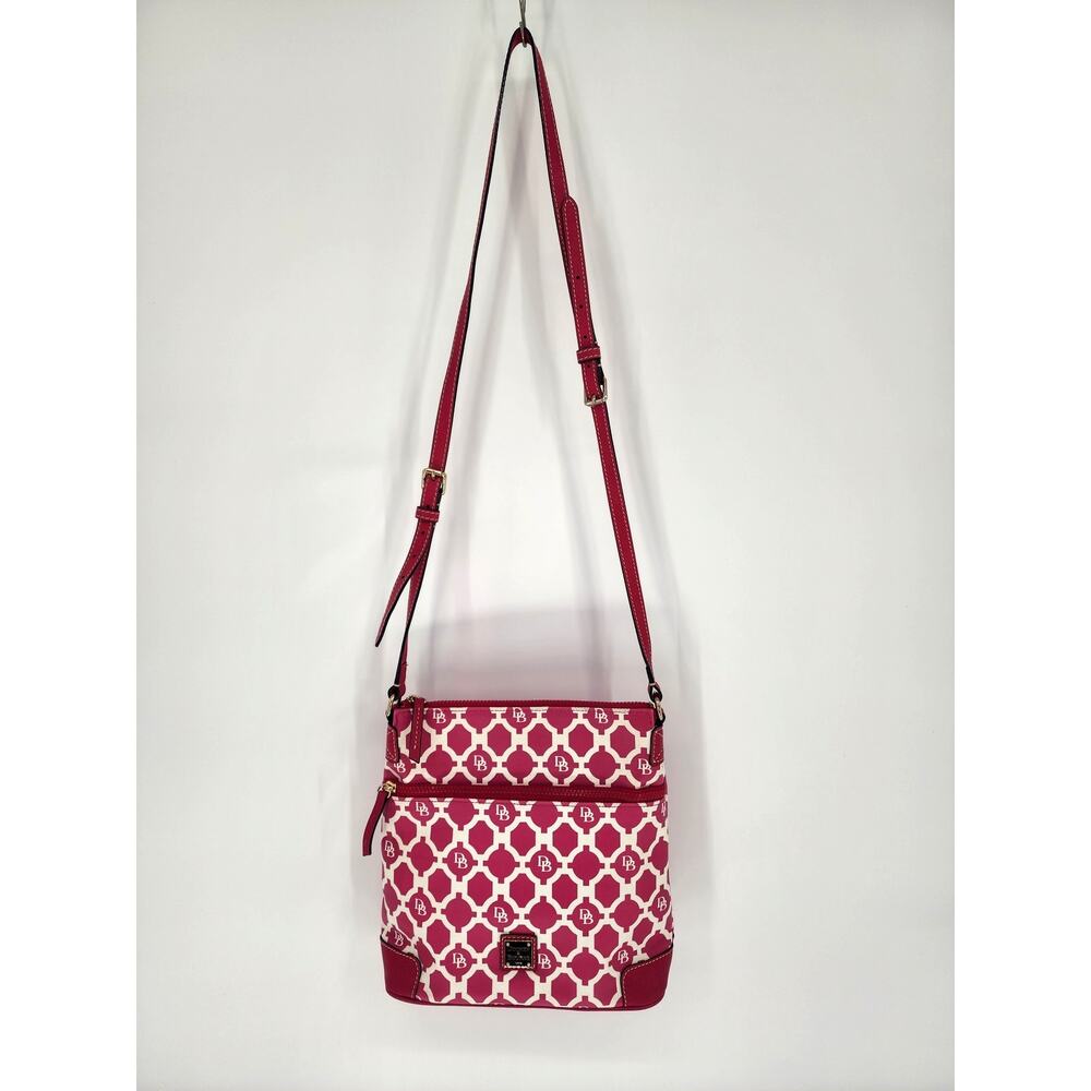 Dooney & Bourke Pink & White Geo Print Canvas Crossbody - Picture 2 of 16